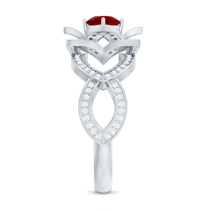 0.6 Carat Lab Created Ruby Vintage Flower Engagement Ring