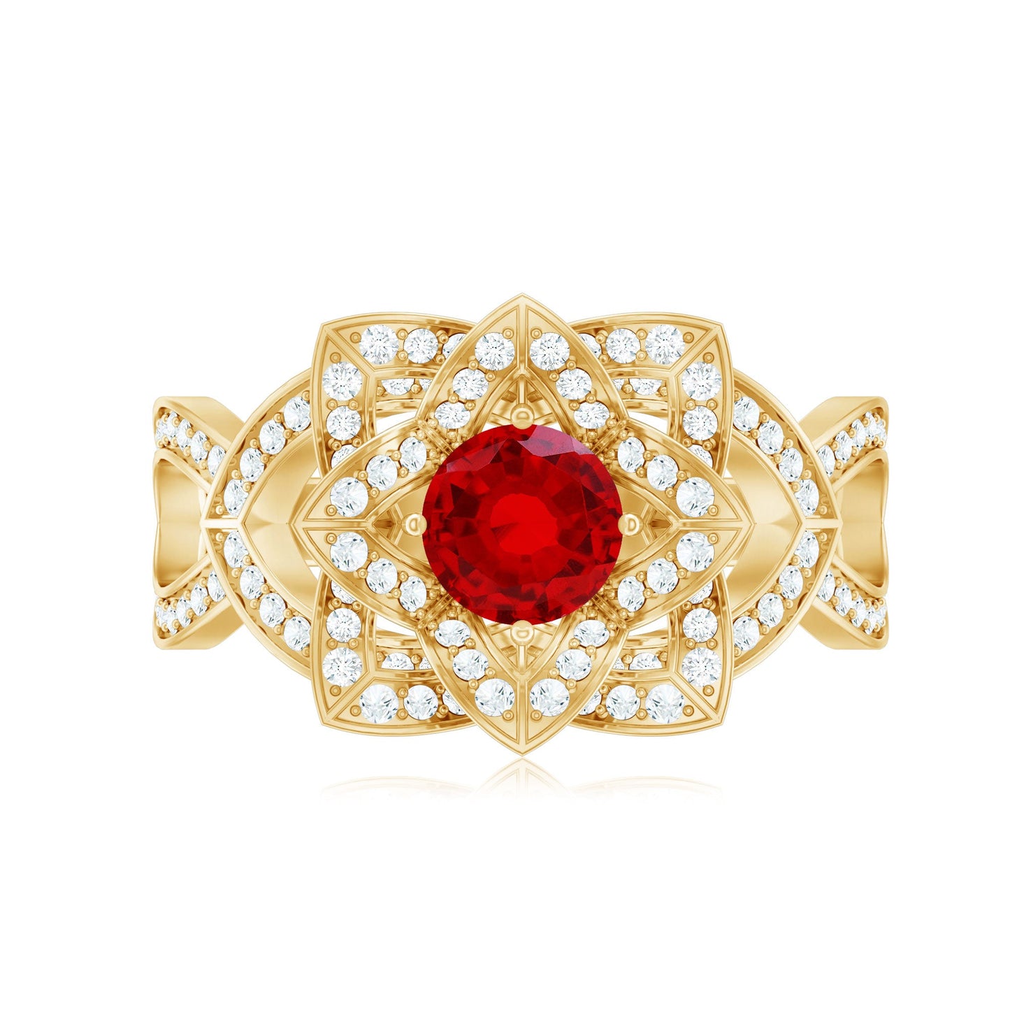 0.6 Carat Lab Created Ruby Vintage Flower Engagement Ring