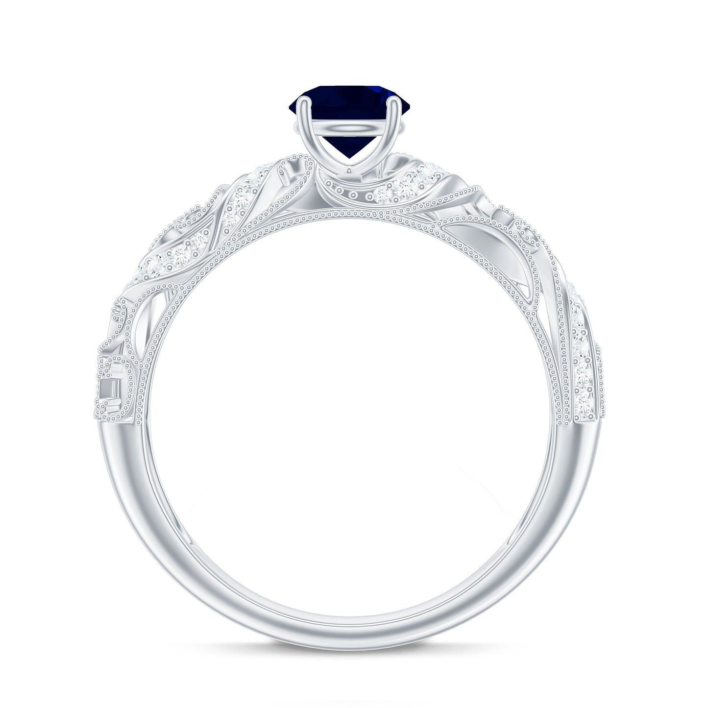Certified 0.9 Carat Real Blue Sapphire and Diamond Vintage Looking Engagement Ring