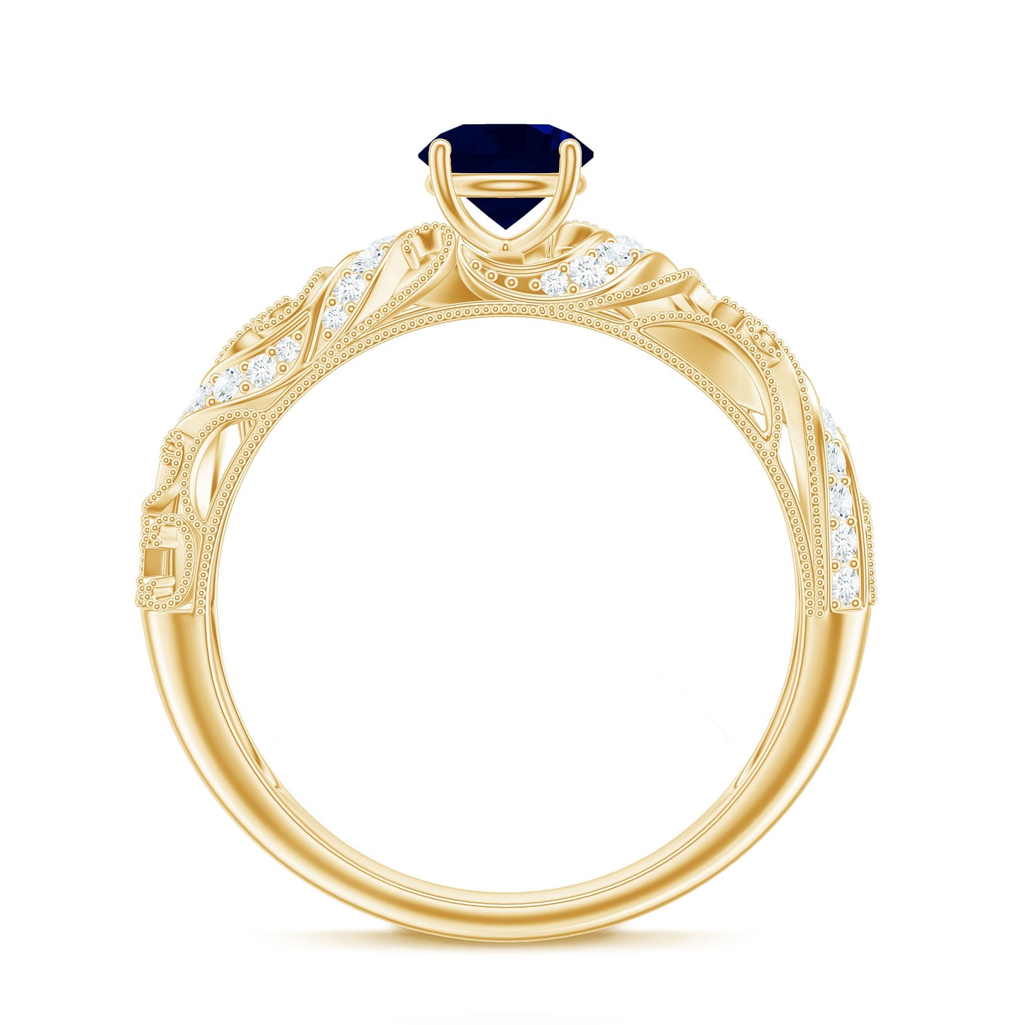 Certified 0.9 Carat Real Blue Sapphire and Diamond Vintage Looking Engagement Ring