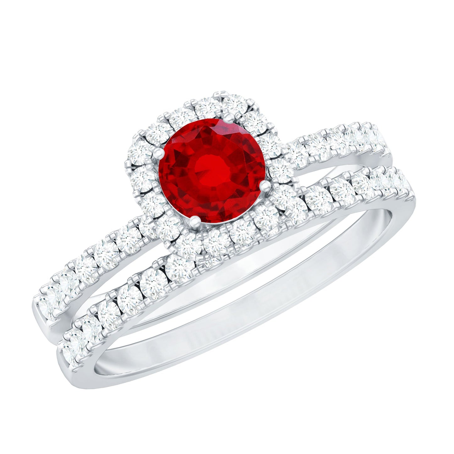 Vintage Inspired Created Ruby and Diamond Wedding Band Ring