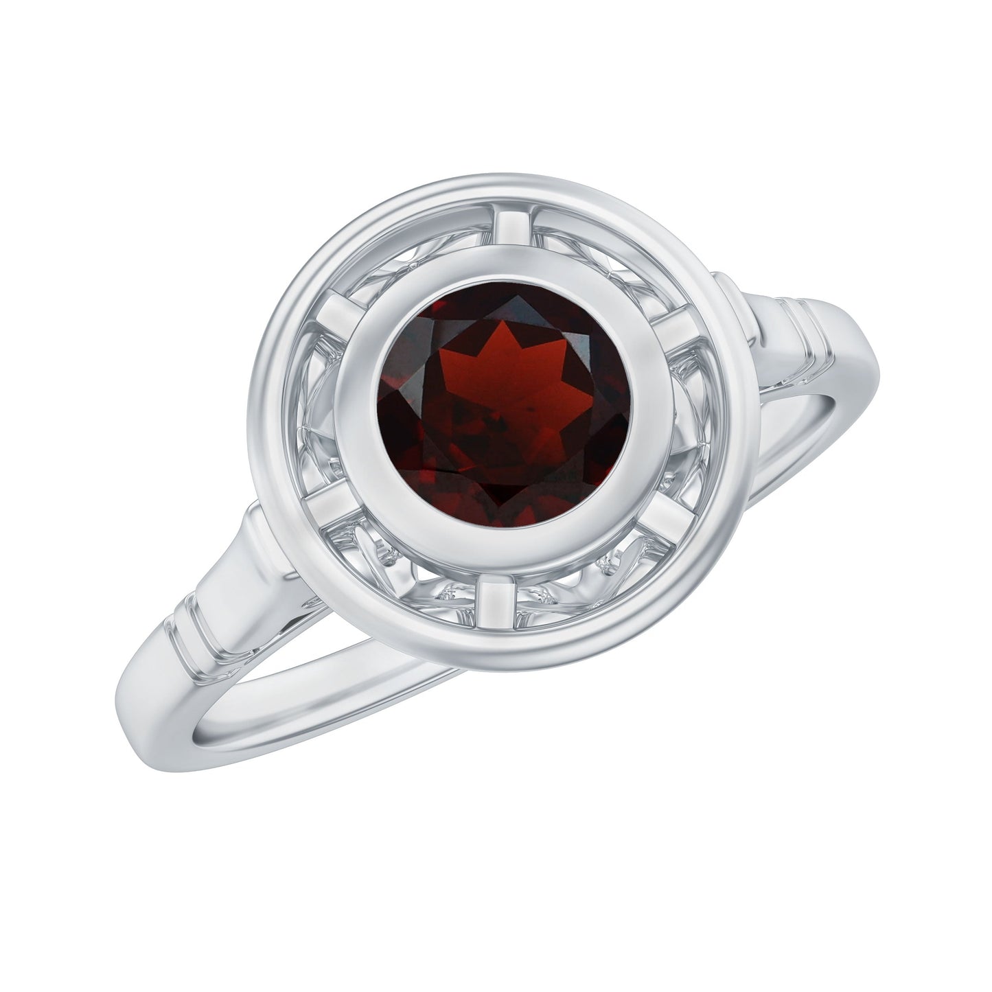 Vintage Looking Garnet Engagement Ring in Bezel Setting