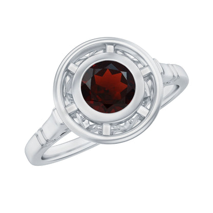 Vintage Looking Garnet Engagement Ring in Bezel Setting