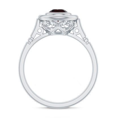 Vintage Looking Garnet Engagement Ring in Bezel Setting