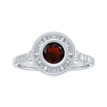 Vintage Looking Garnet Engagement Ring in Bezel Setting