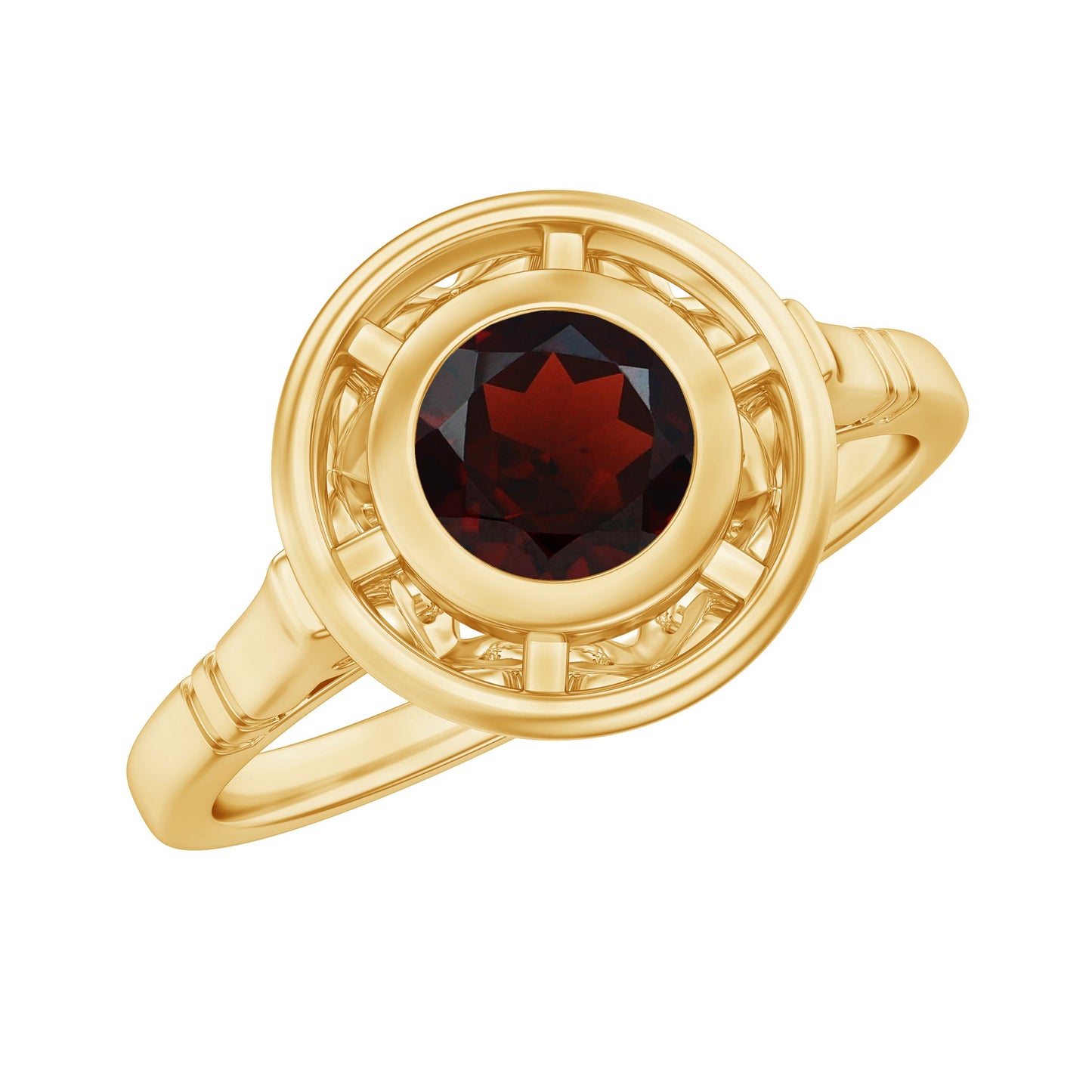 Vintage Looking Garnet Engagement Ring in Bezel Setting