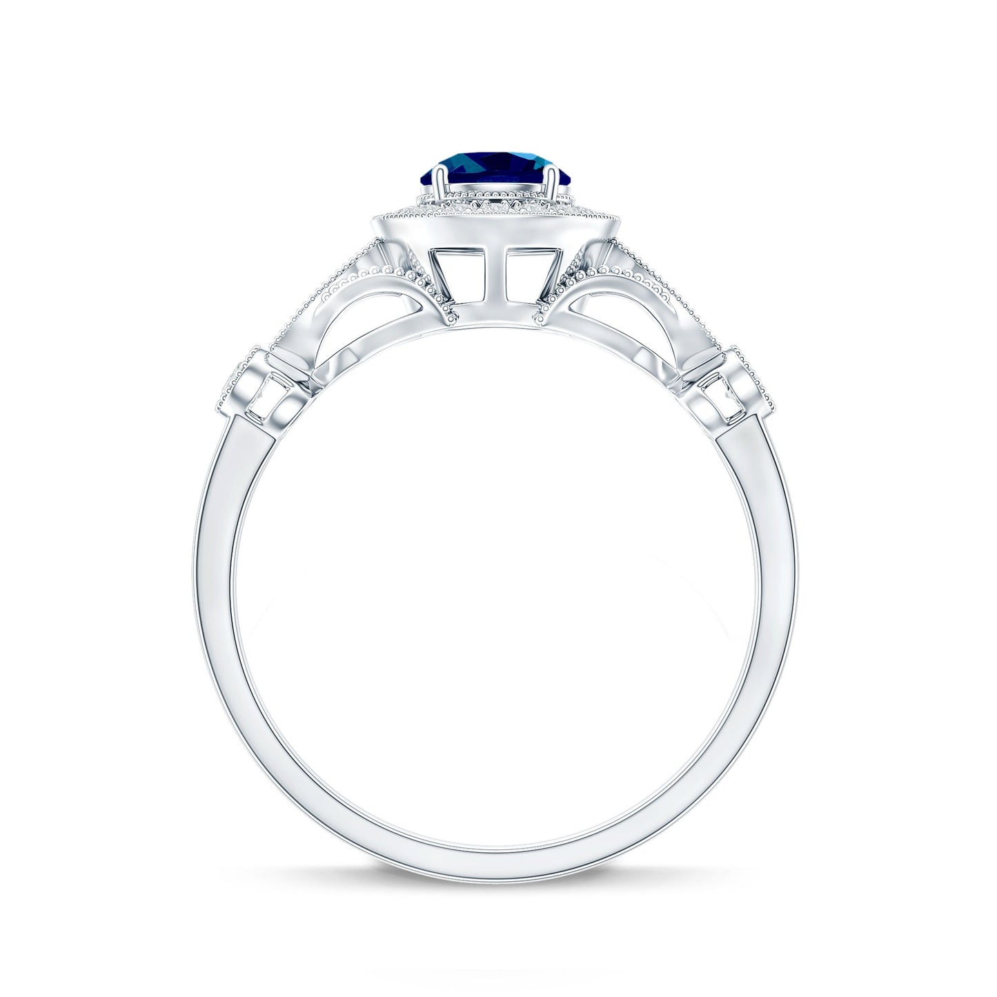 0.6 Carat London Blue Topaz Antique Engagement Ring with Diamond Halo