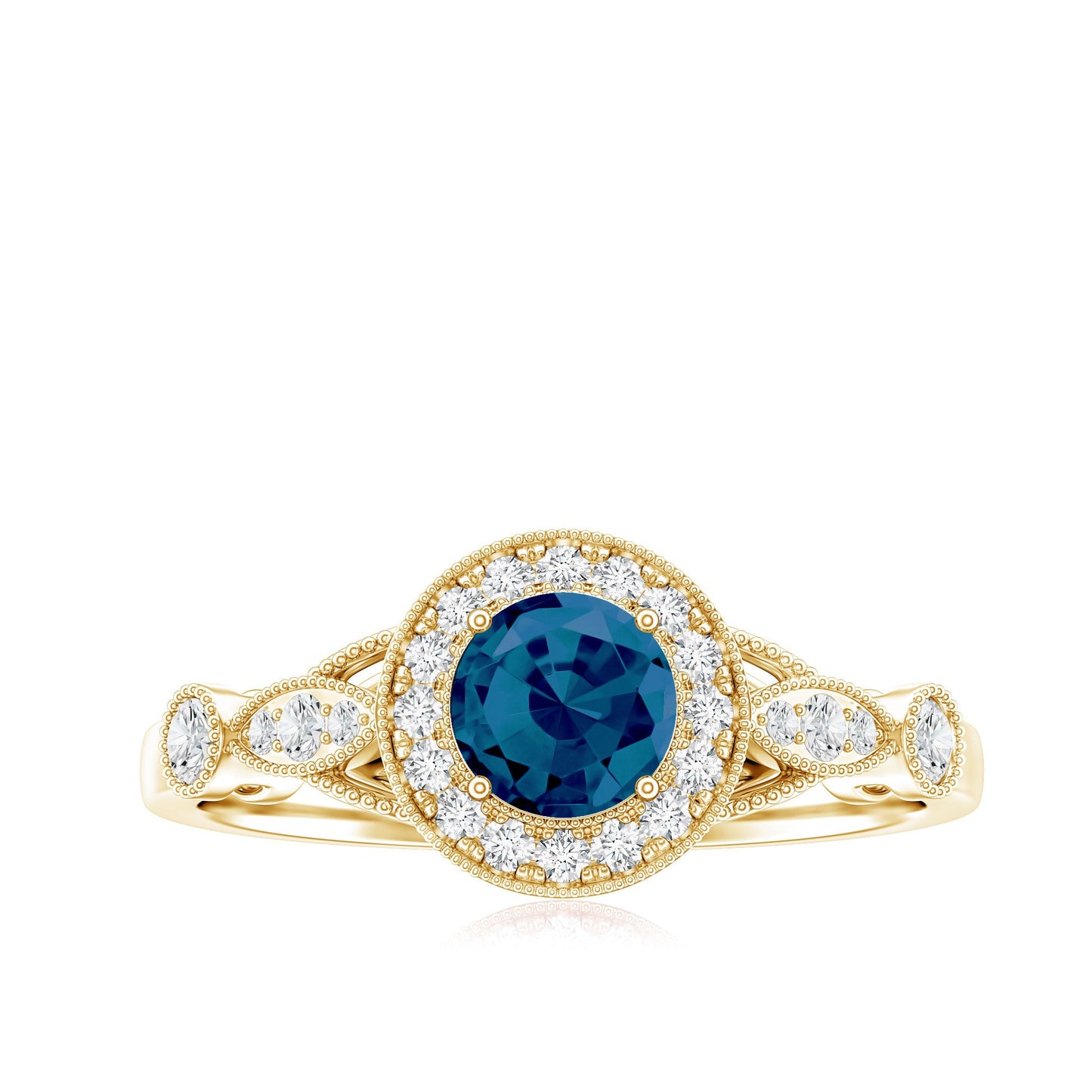 0.6 Carat London Blue Topaz Antique Engagement Ring with Diamond Halo