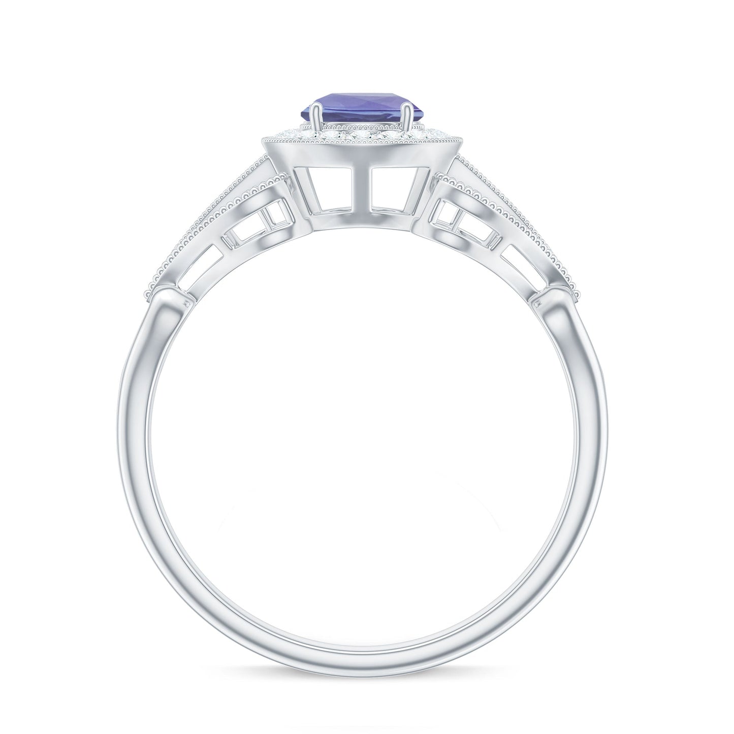 Natural Tanzanite Retro Engagement Ring with Diamond