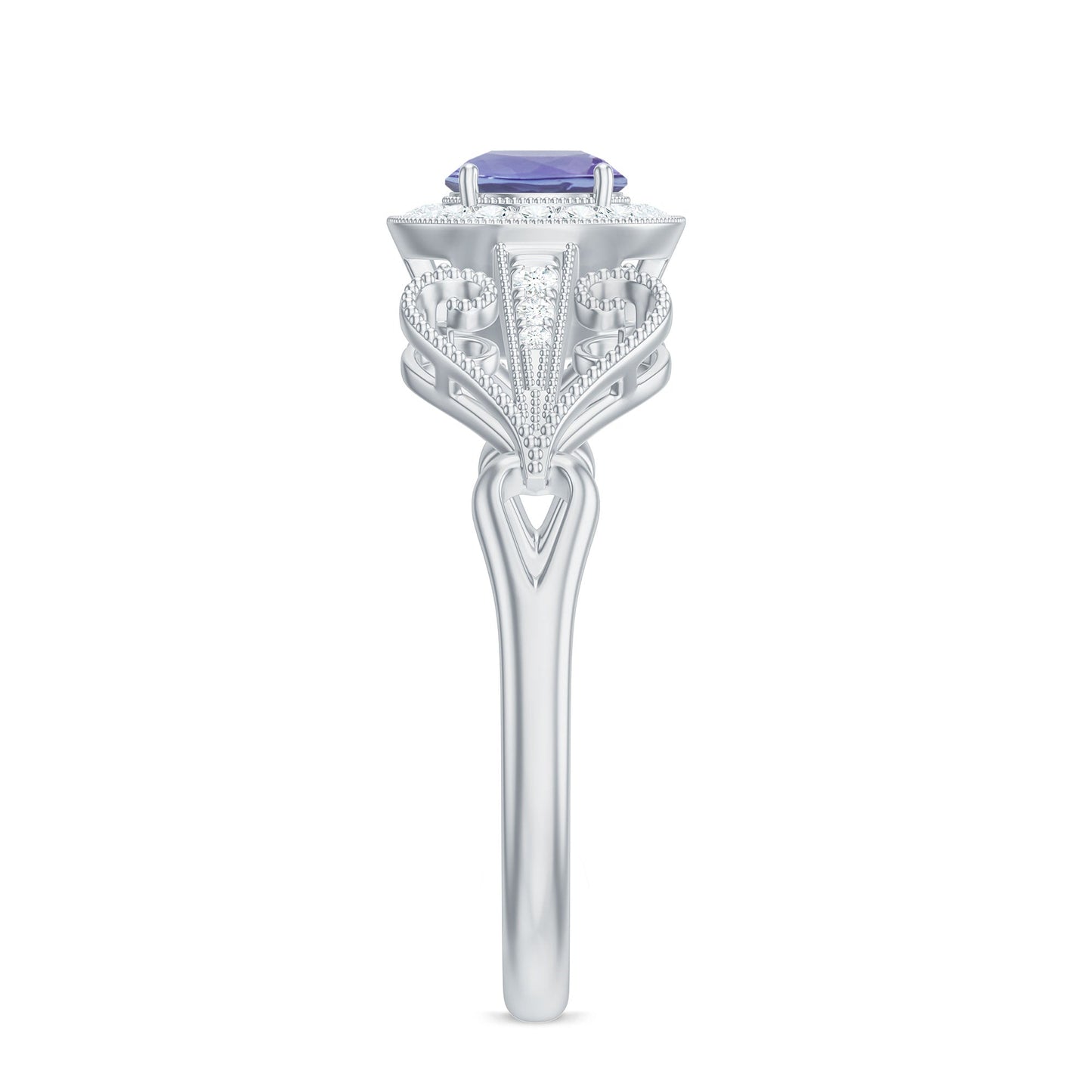 Natural Tanzanite Retro Engagement Ring with Diamond