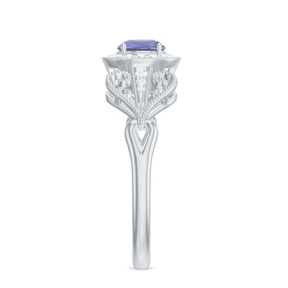 Natural Tanzanite Retro Engagement Ring with Diamond