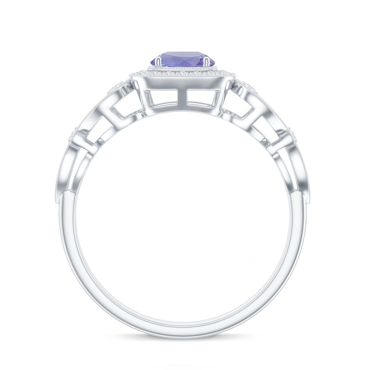 Tanzanite Vintage Looking Engagement Ring with Diamond Halo