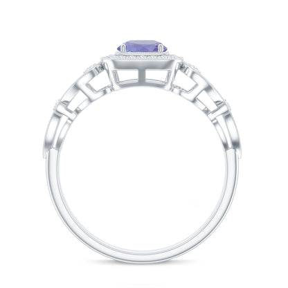 Tanzanite Vintage Looking Engagement Ring with Diamond Halo