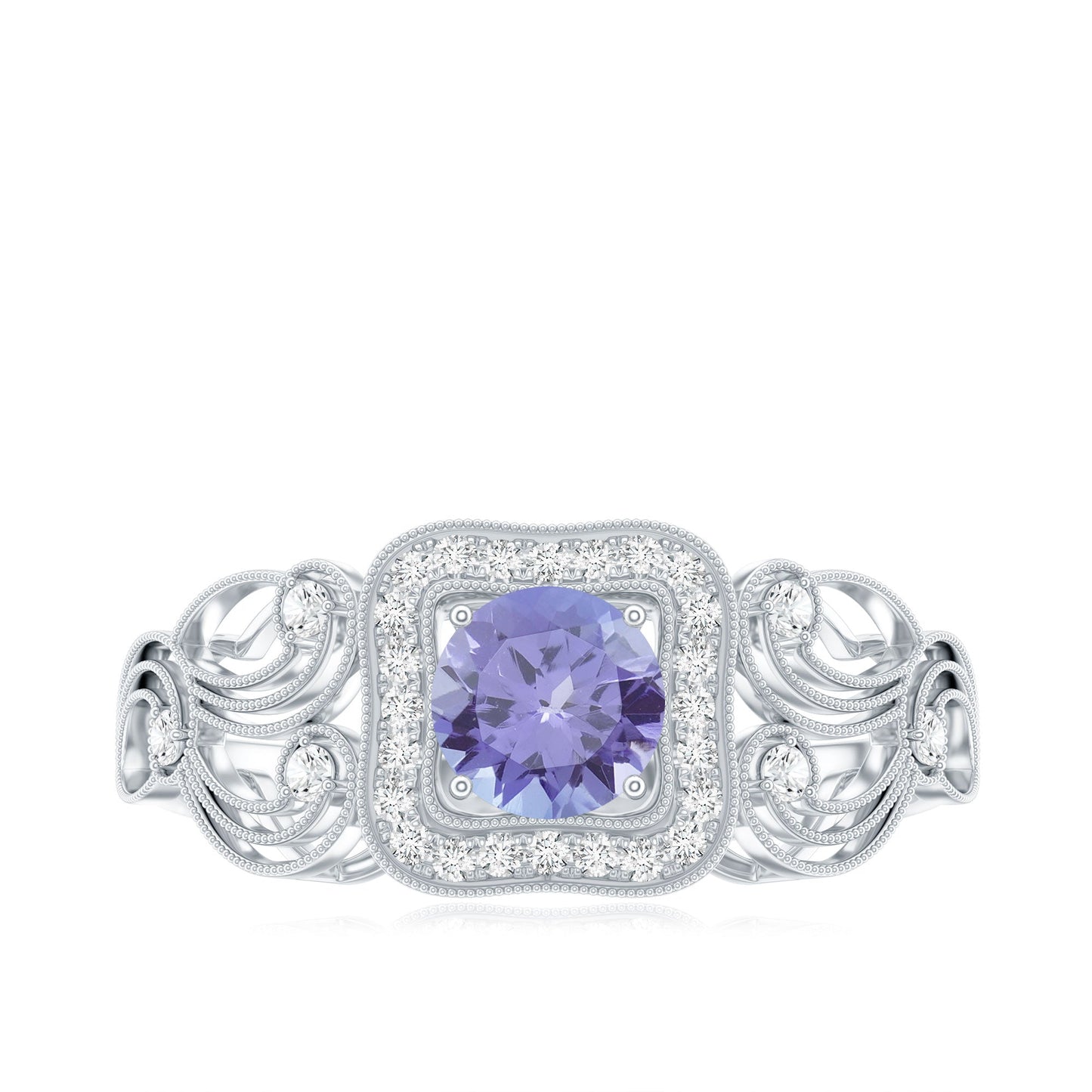 Tanzanite Vintage Looking Engagement Ring with Diamond Halo