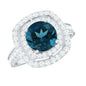2 Carat Round London Blue Topaz Double Halo Engagement Ring with Moissanite