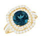 2 Carat Round London Blue Topaz Double Halo Engagement Ring with Moissanite