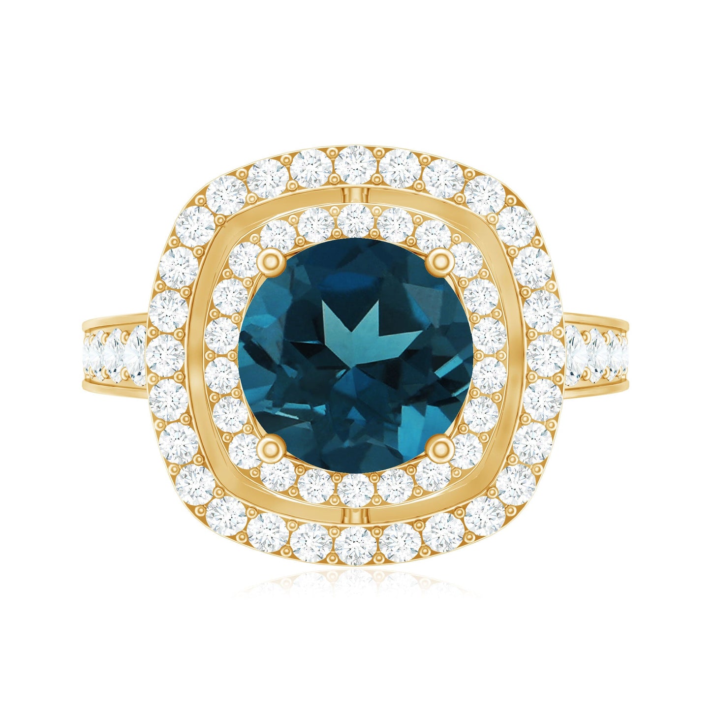 2 Carat Round London Blue Topaz Double Halo Engagement Ring with Moissanite