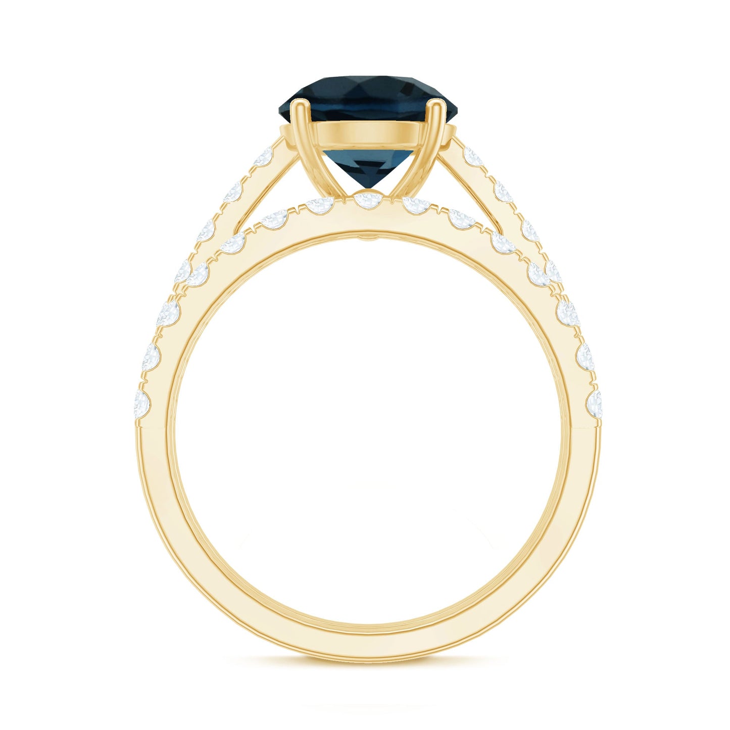 2 Carat Round London Blue Topaz Solitaire Rings Set with Moissanite Band