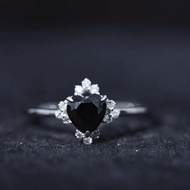 Certified 2.4 Carat Lab Grown Black Diamond Heart Engagement Ring with White Diamond