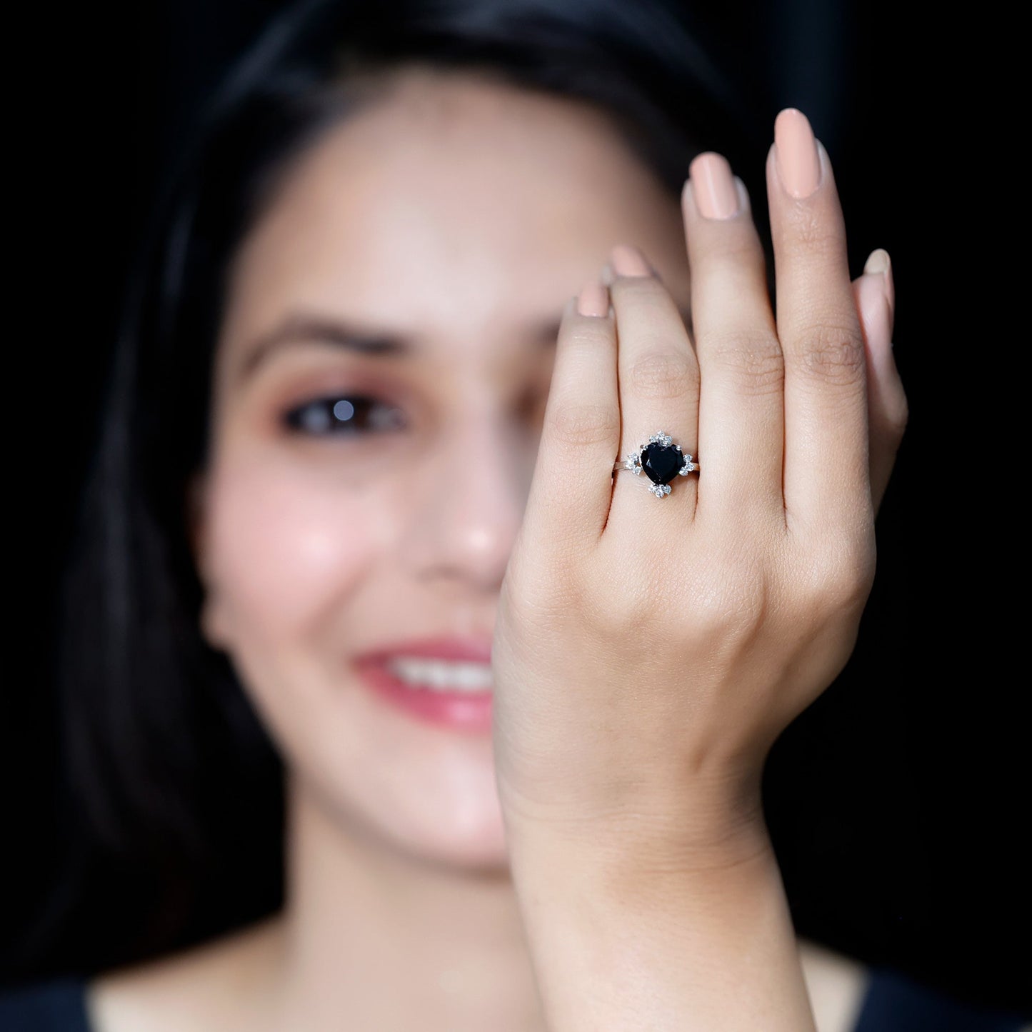 Certified 2.4 Carat Lab Grown Black Diamond Heart Engagement Ring with White Diamond
