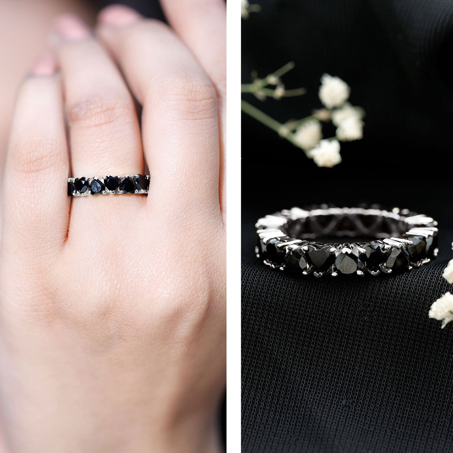 Certified Lab Grown Black Diamond Heart Eternity Ring for Women