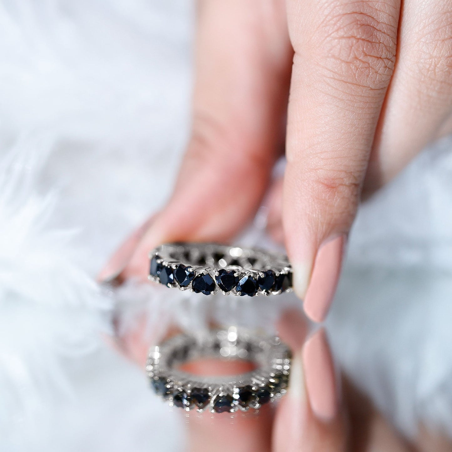 Certified Lab Grown Black Diamond Heart Eternity Ring for Women