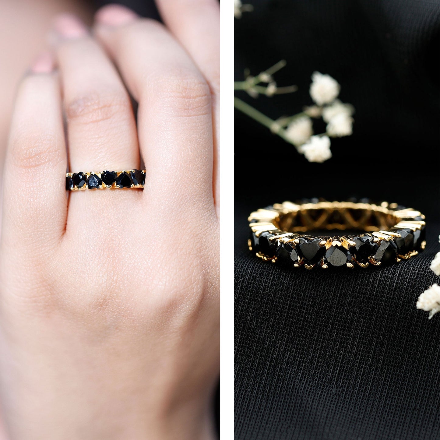 Certified Lab Grown Black Diamond Heart Eternity Ring for Women