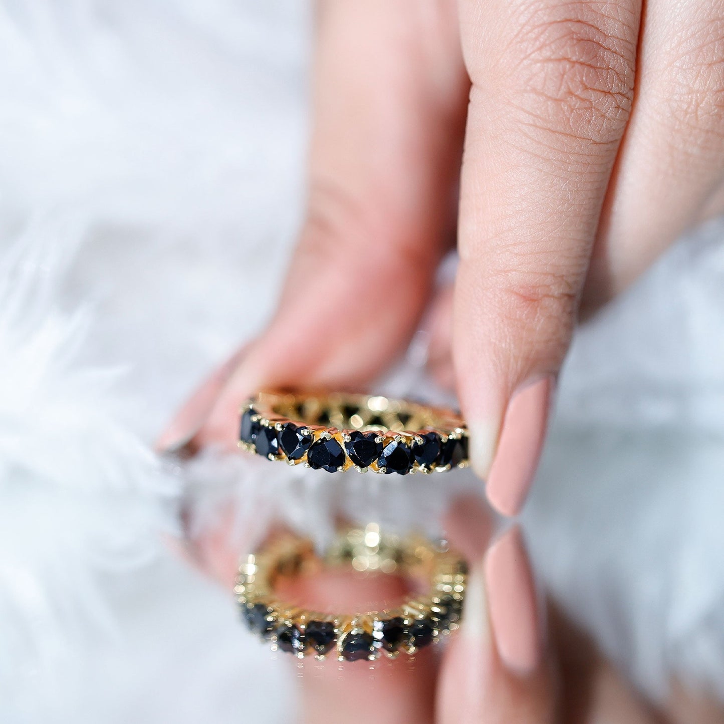 Certified Lab Grown Black Diamond Heart Eternity Ring for Women