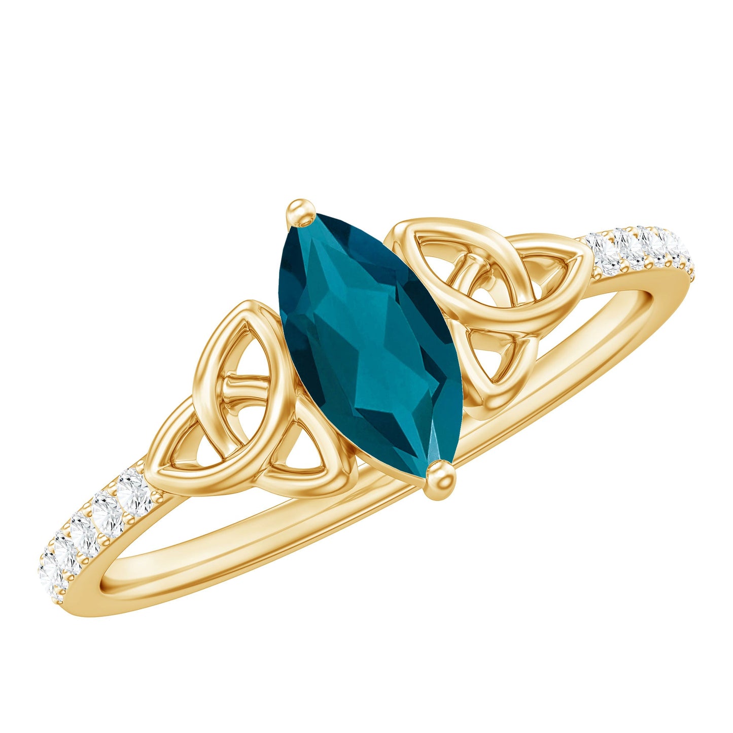 0.74 Carat Marquise Cut London Blue Topaz Celtic Engagement Ring with Diamond