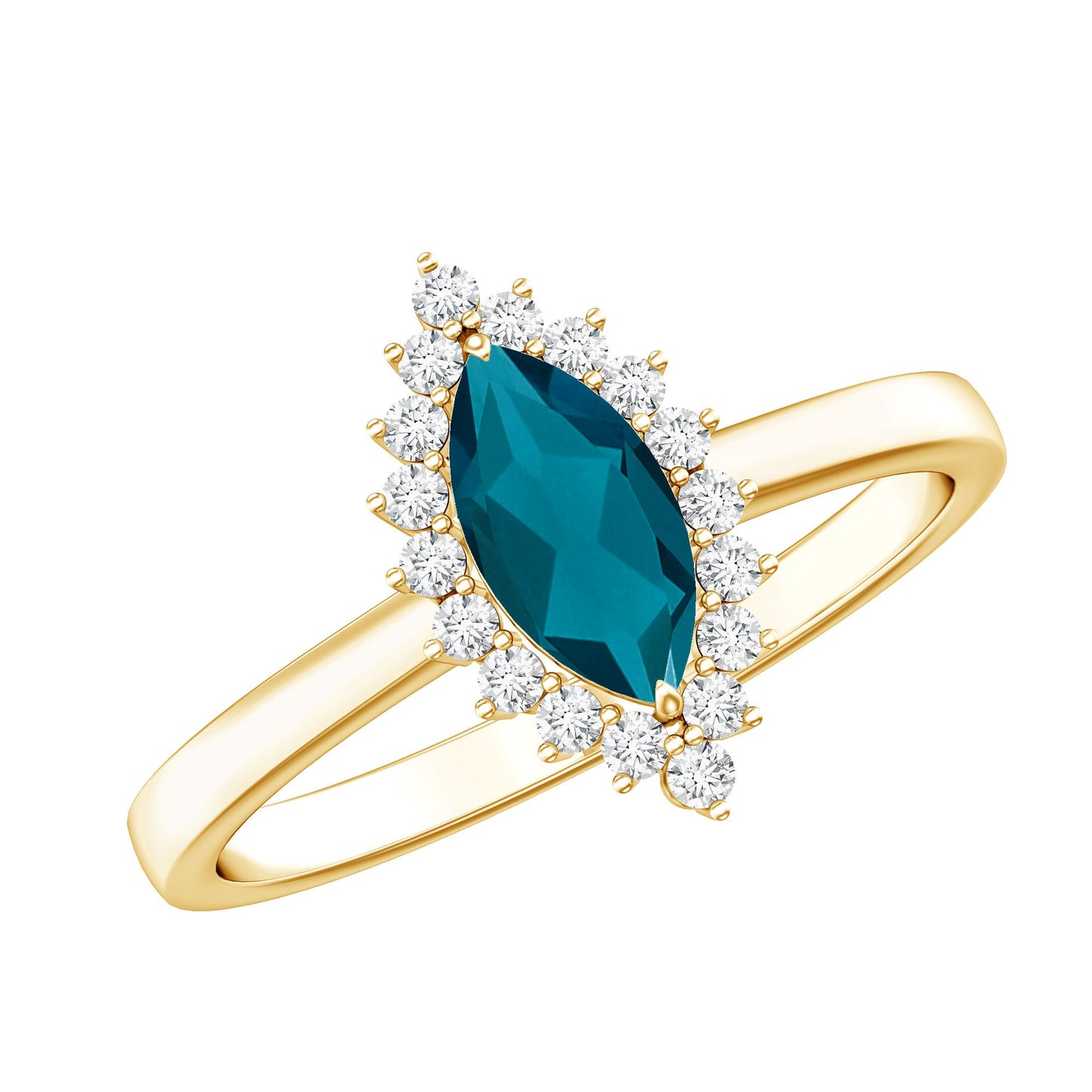 Elongated Marquise Blue Topaz Engagement Ring with Diamond Halo
