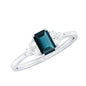 Emerald Cut London Blue Topaz Engagement Ring with Diamond Trio
