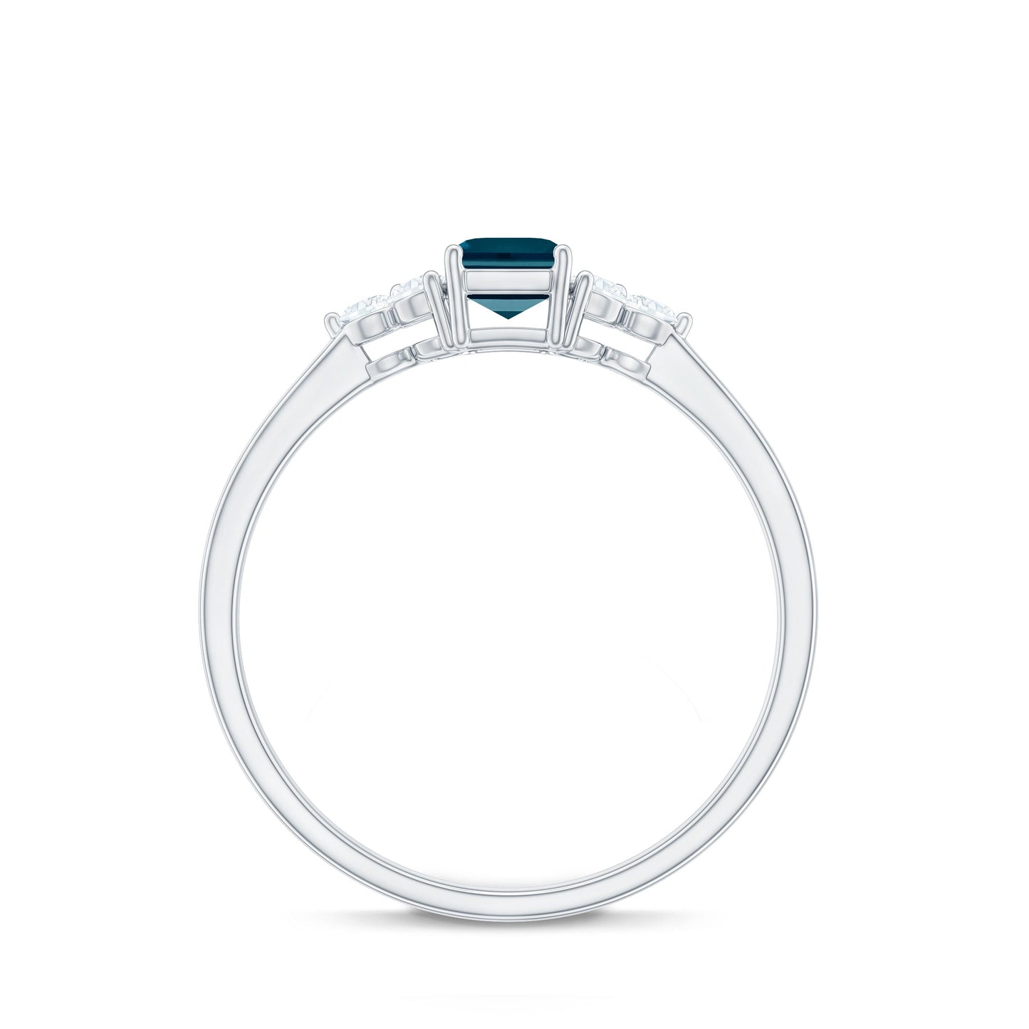 Emerald Cut London Blue Topaz Engagement Ring with Diamond Trio