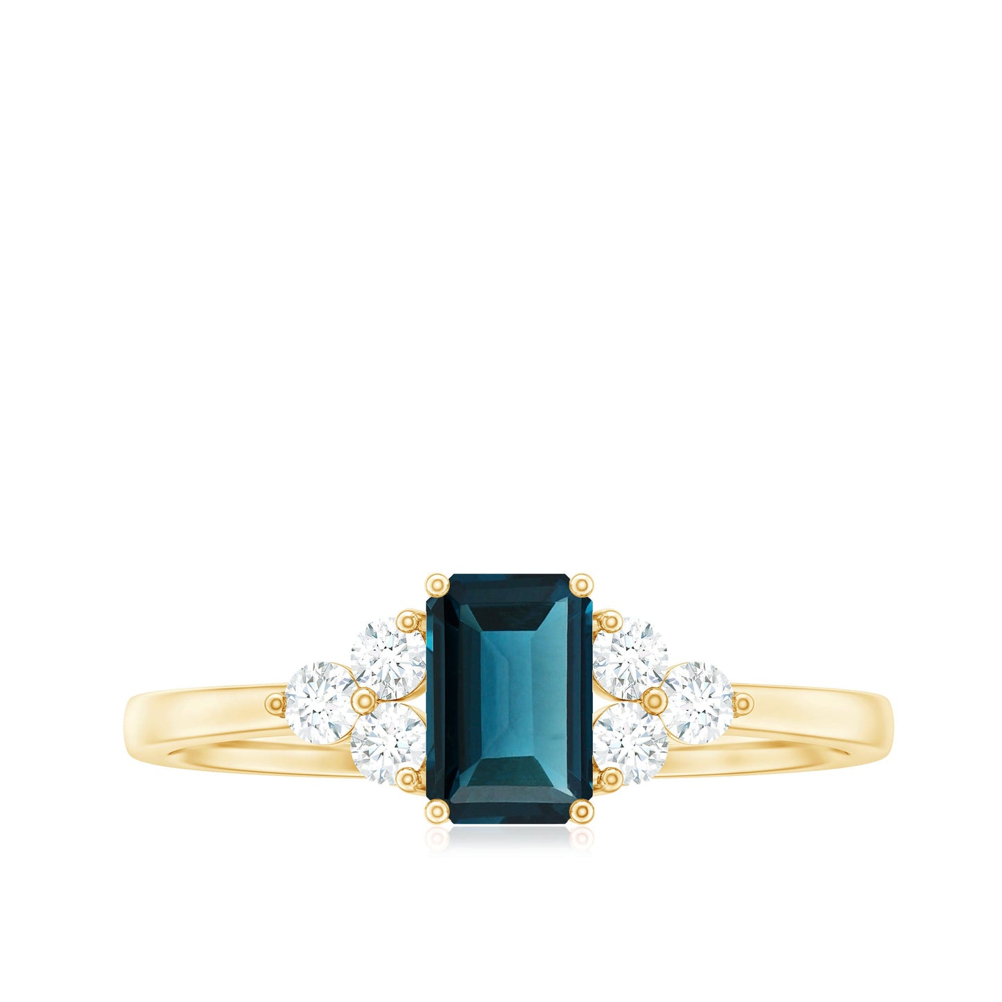 Emerald Cut London Blue Topaz Engagement Ring with Diamond Trio