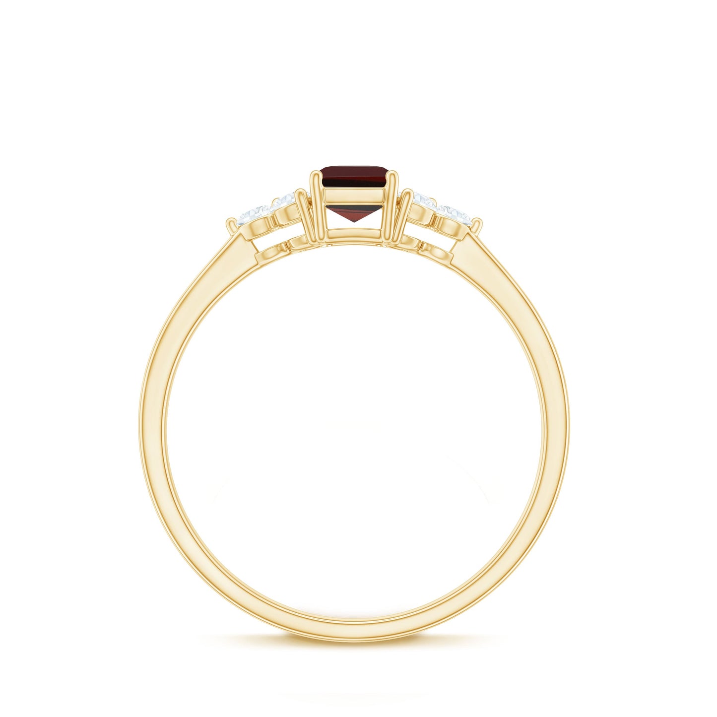 Certified Natural Garnet Emerald Cut Engagement Ring With Diamond Trio