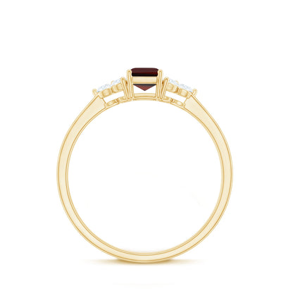 Certified Natural Garnet Emerald Cut Engagement Ring With Diamond Trio