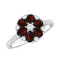 Natural Garnet Flower Engagement Ring with Diamond