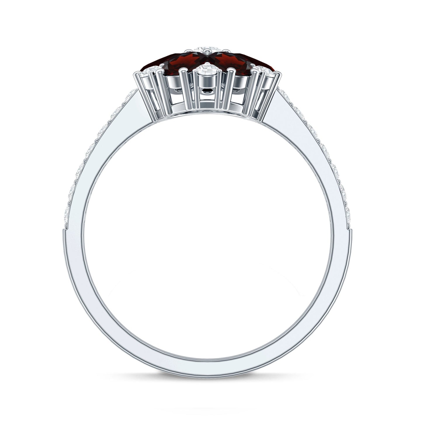 Natural Garnet Flower Engagement Ring with Diamond