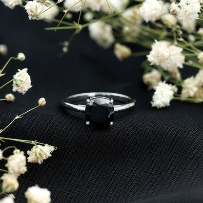 Certified 2.8 Carat Lab Grown Black Diamond Cushion Cut Engagement Ring