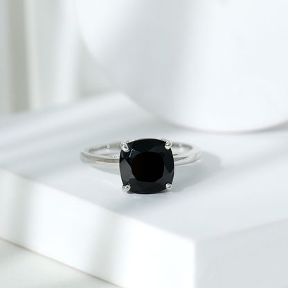 Certified 2.8 Carat Lab Grown Black Diamond Cushion Cut Engagement Ring
