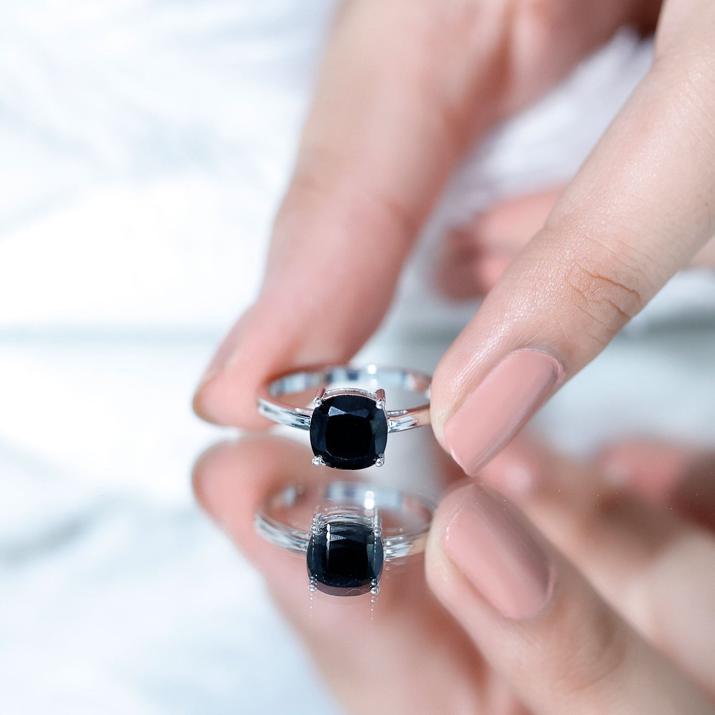 Certified 2.8 Carat Lab Grown Black Diamond Cushion Cut Engagement Ring