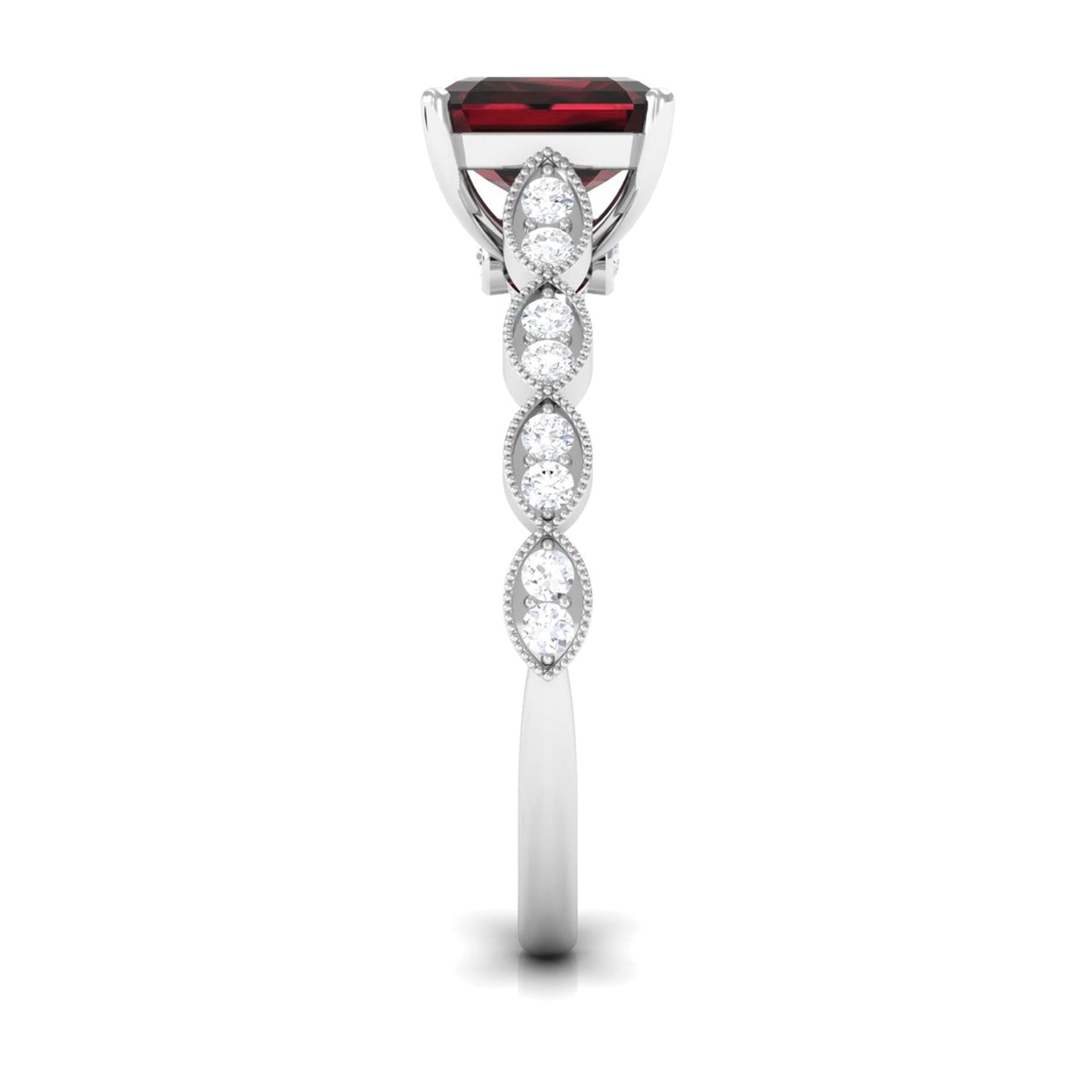 Natural 3.3 Carat Garnet Asscher Cut Engagement Ring with Diamond