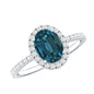 1 Carat Oval Cut London Blue Topaz Classic Engagement Ring with Diamond Halo