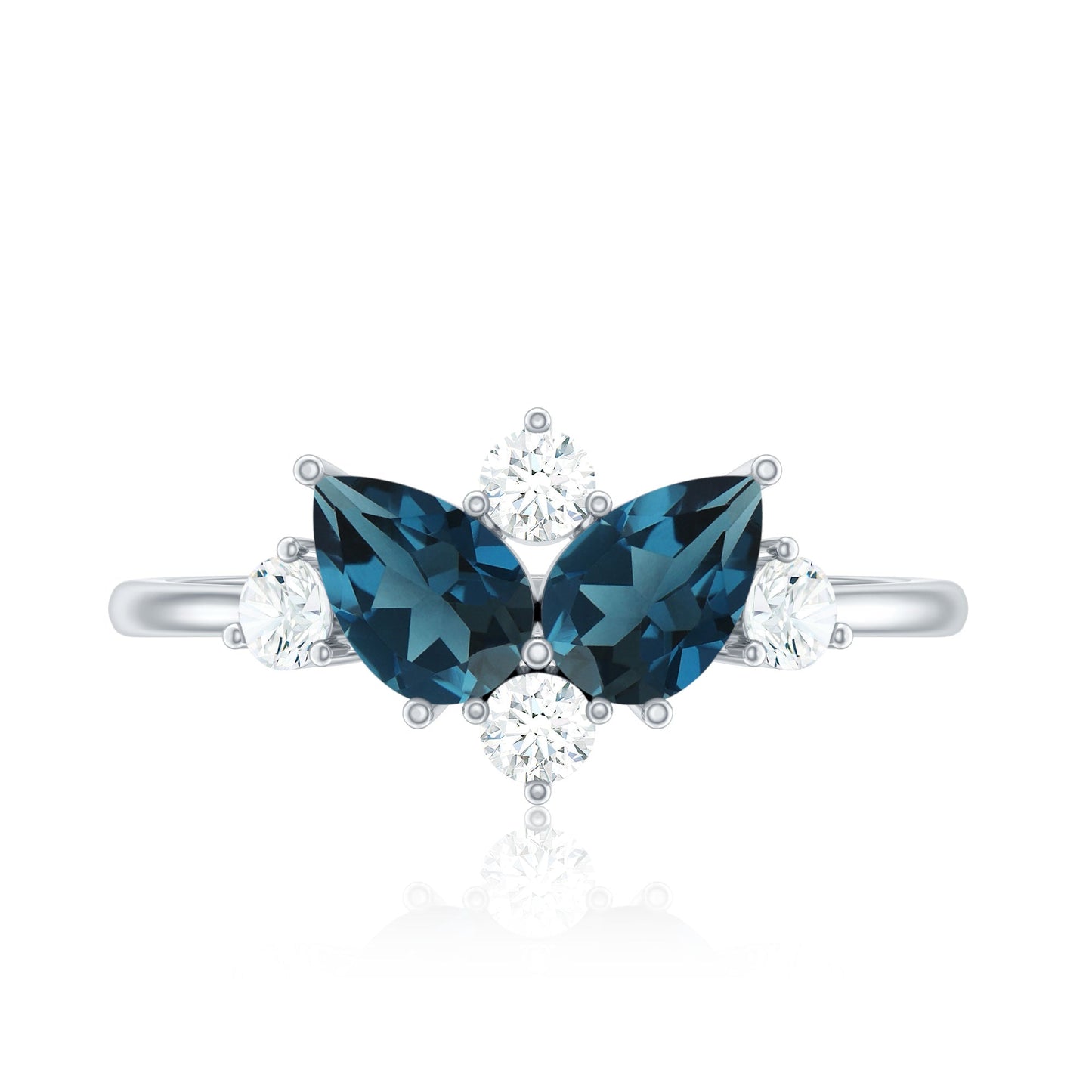 Genuine London Blue Topaz and Diamond 2 Stone Promise Ring
