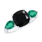 2.8 Carat Certified Lab Grown Black Diamond 3 Stone Engagement Ring with Emerald