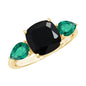 2.8 Carat Certified Lab Grown Black Diamond 3 Stone Engagement Ring with Emerald