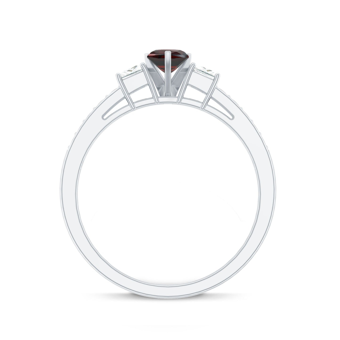 Natural Garnet Heart Shaped Promise Ring with Diamond