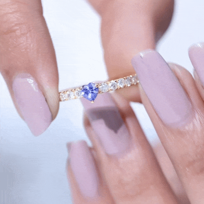 Natural Tanzanite Heart Proposal Ring with Diamond