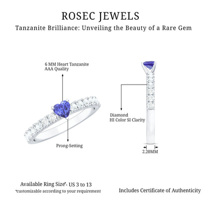 Natural Tanzanite Heart Proposal Ring with Diamond