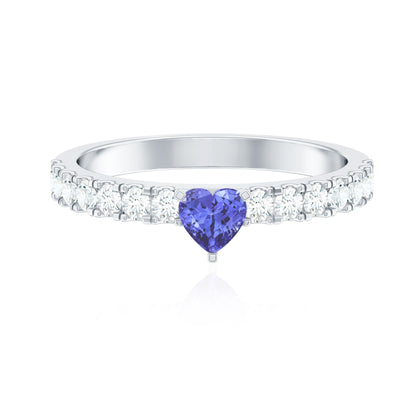Natural Tanzanite Heart Proposal Ring with Diamond