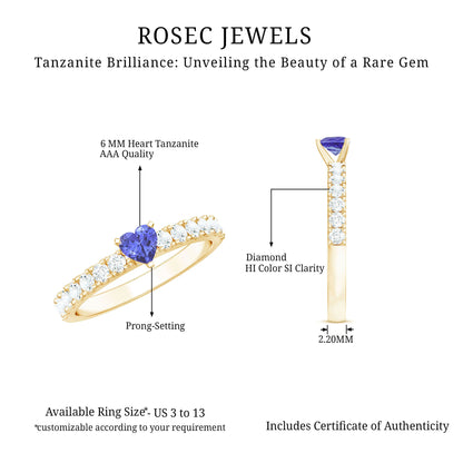 Natural Tanzanite Heart Proposal Ring with Diamond